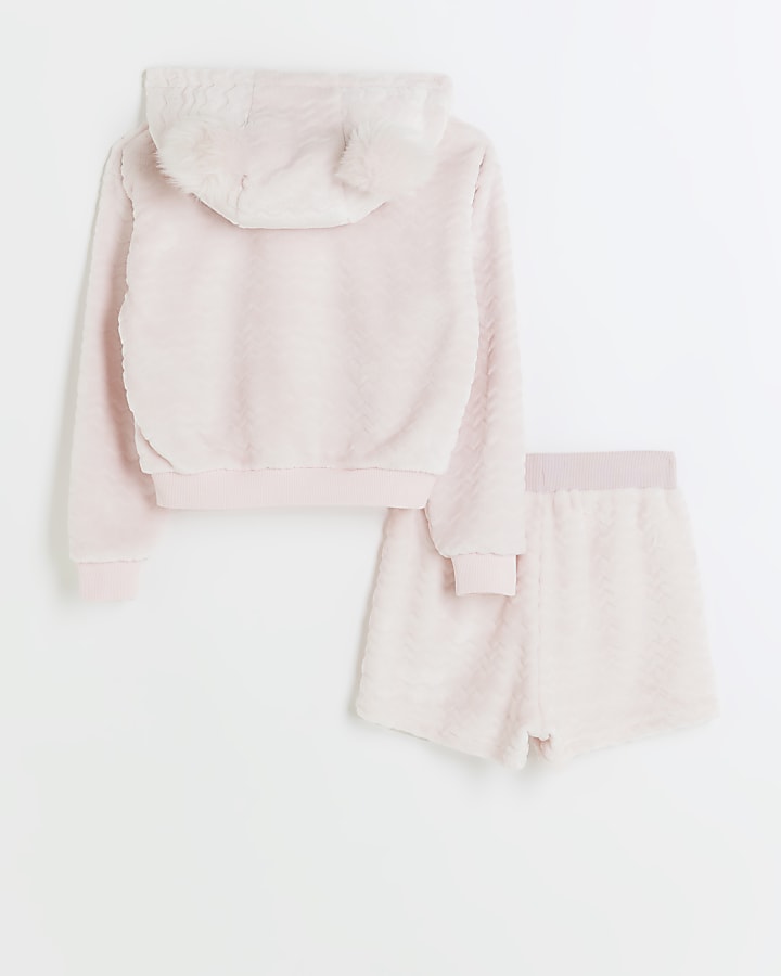 Girls pink cosy hoodie and shorts lounge set