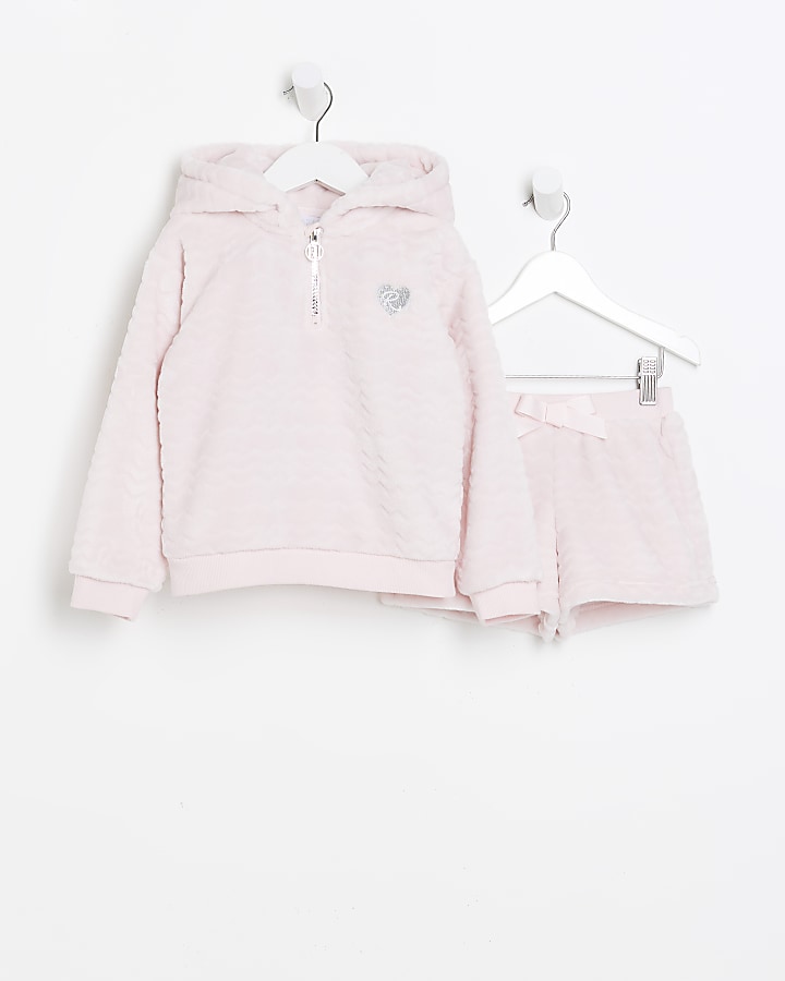 Mini girls pink cosy hoodie loungewear set