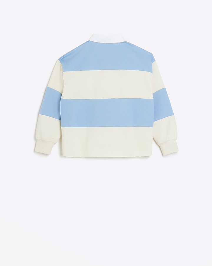 Girls blue striped collared sweatshirt