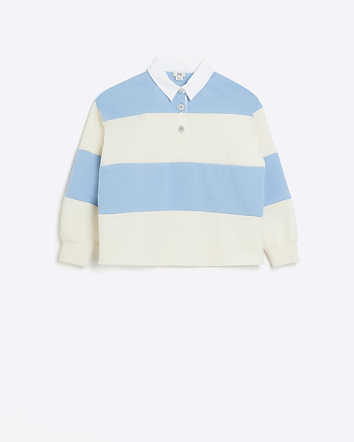 Girls blue striped collared sweatshirt