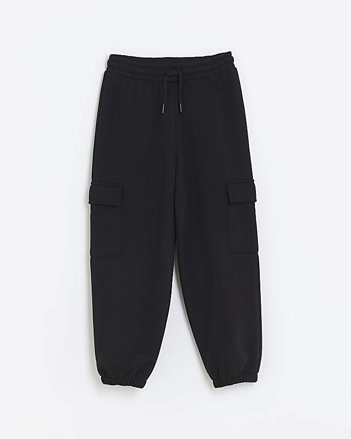 Boys black cargo joggers River Island