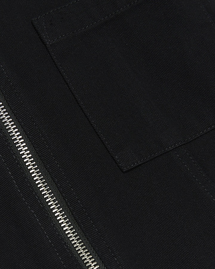 Girls black zip up utility pinafore dress River Island