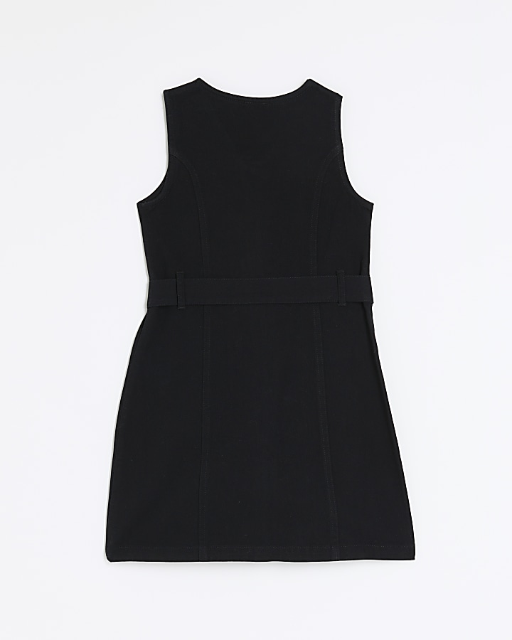 Girls black zip up utility pinafore dress River Island