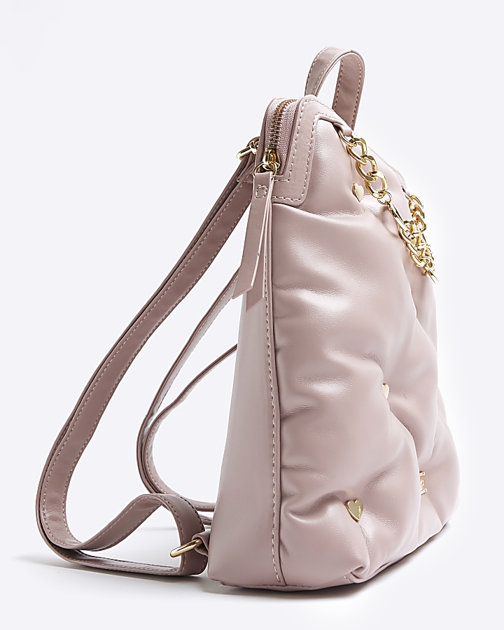 Girls pink heart stud backpack