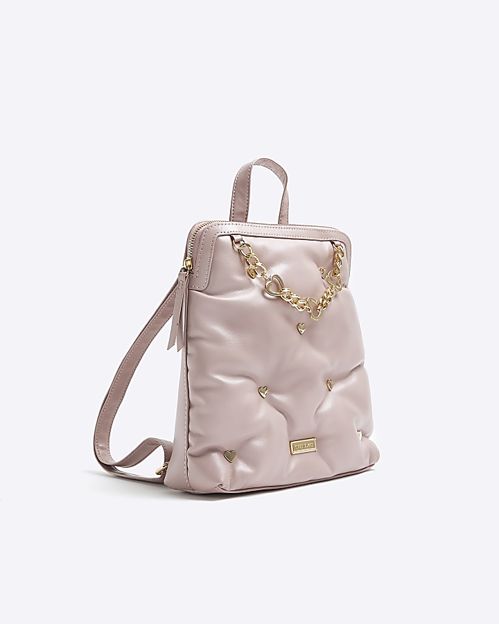 Girls pink heart stud backpack