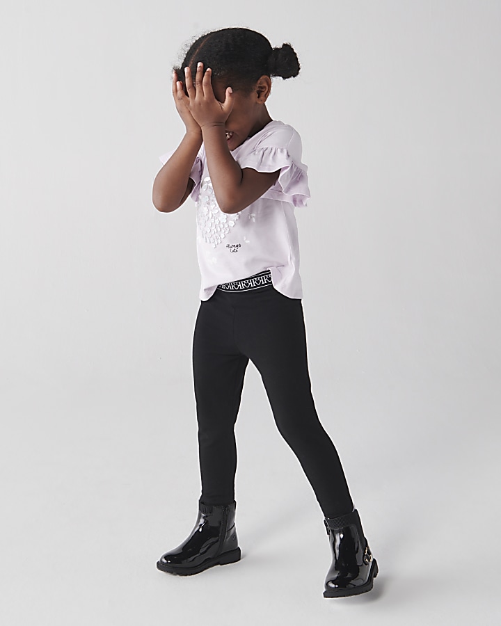 Mini girls black heart waistband leggings