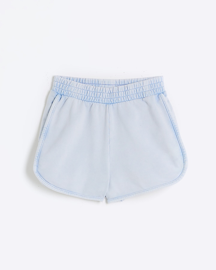Girls blue washed running shorts