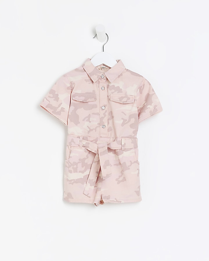 Mini girls Pink Camo utility shirt Playsuit