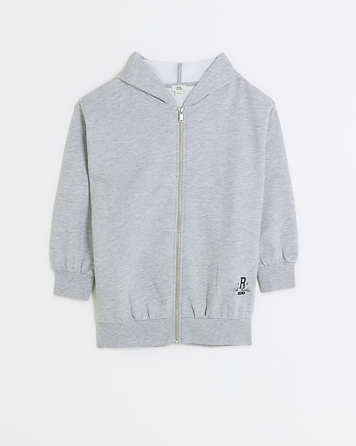 Girls grey zip up hoodie | River Island