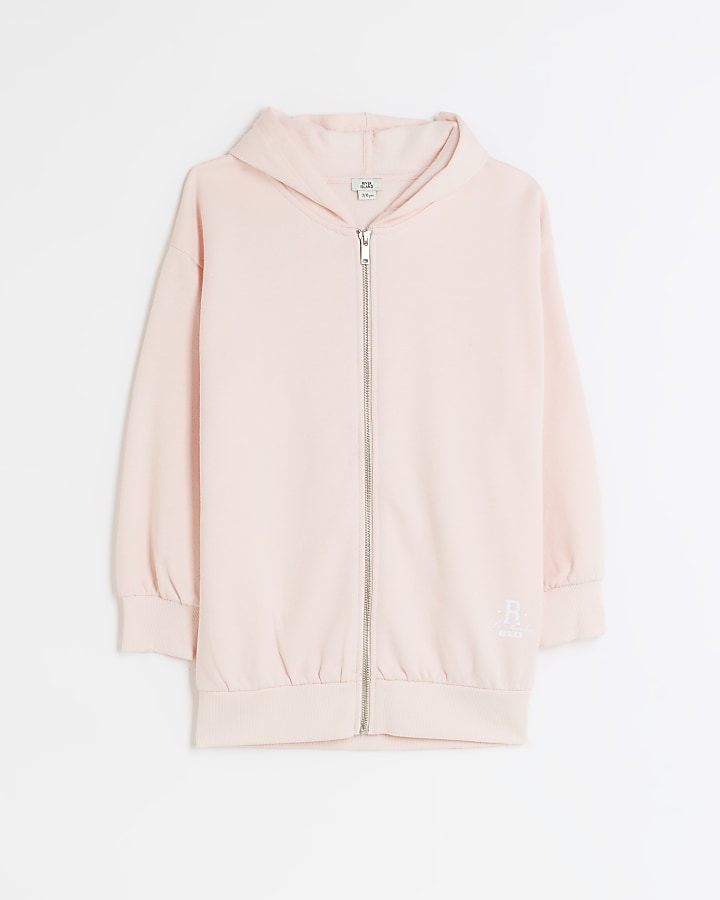Girls pink zip up hoodie | River Island