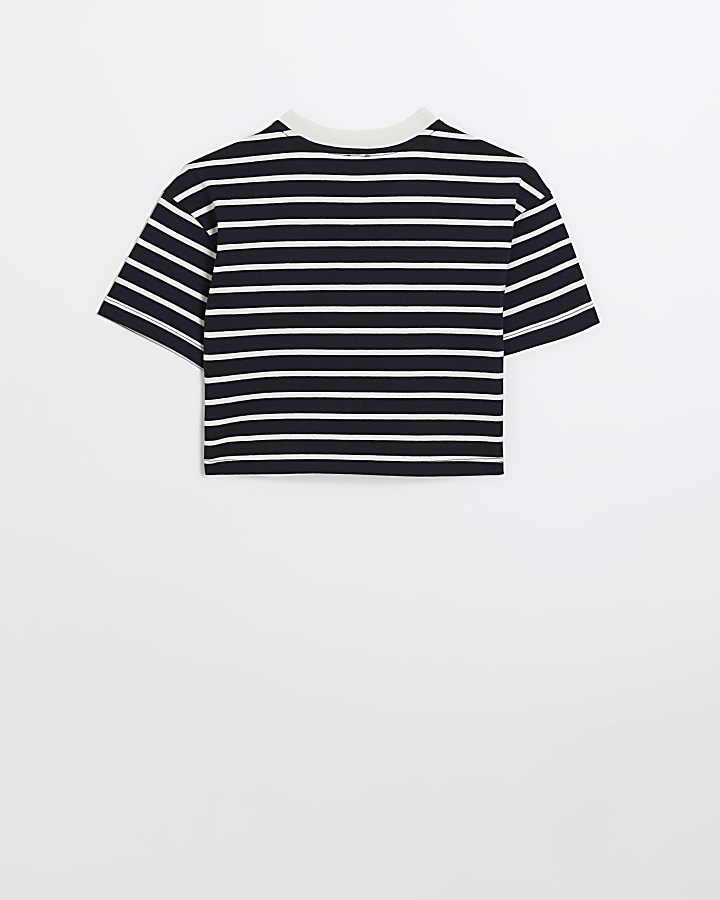 Girls navy striped boxy crop t-shirt