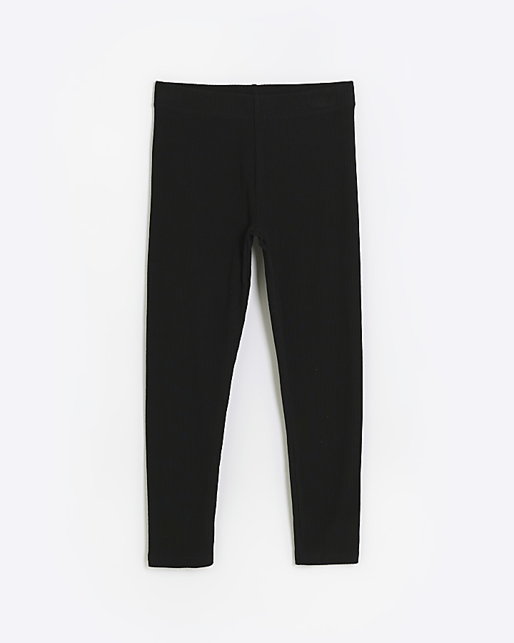 Girls black ribbed leggings | River Island