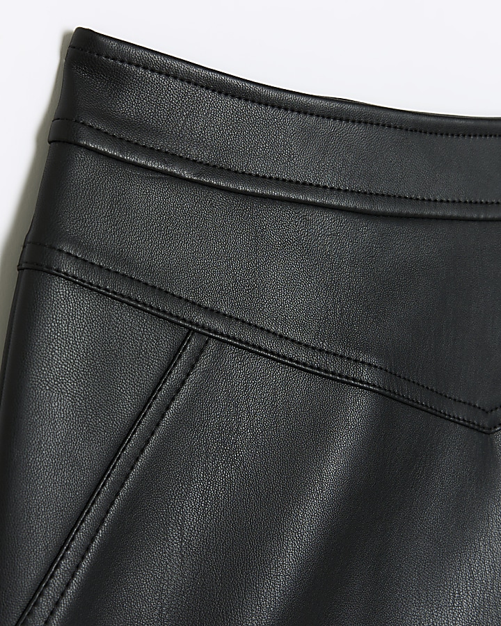 Girls black faux leather seam skirt | River Island