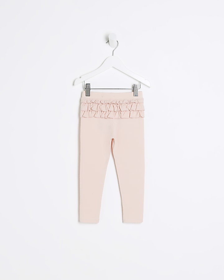 Mini girls pink ruffle back leggings