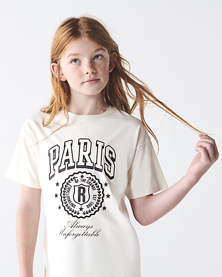 Girls cream Paris t-shirt and leggings set