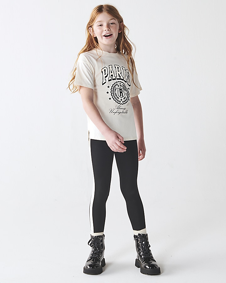 Girls cream Paris t-shirt and leggings set