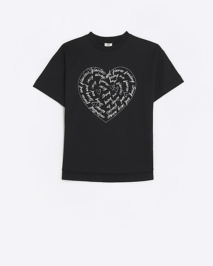 Girls black heart graffiti t-shirt