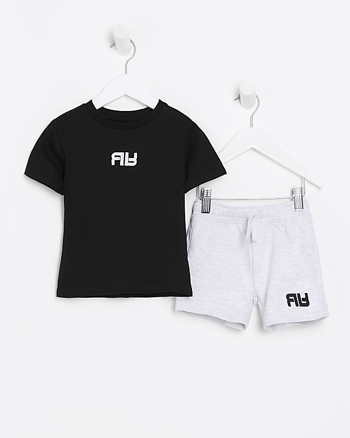 Mini boys black embroidered t-shirt set