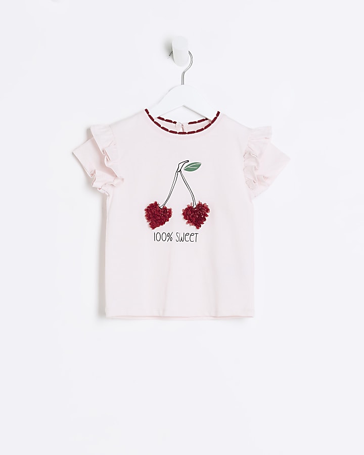 Mini girls cherry graphic frill t-shirt