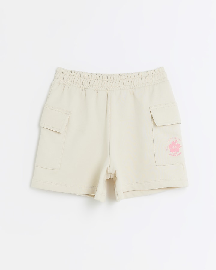 Girls cream cargo shorts