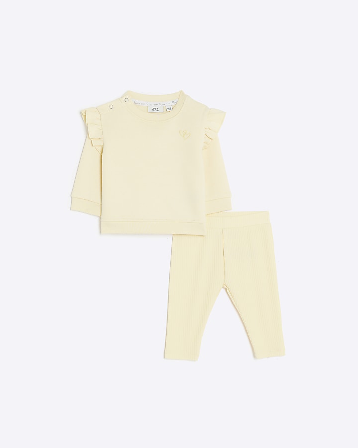 River Island Mini Mini Girls Rib Top And Leggings Set - Yellow