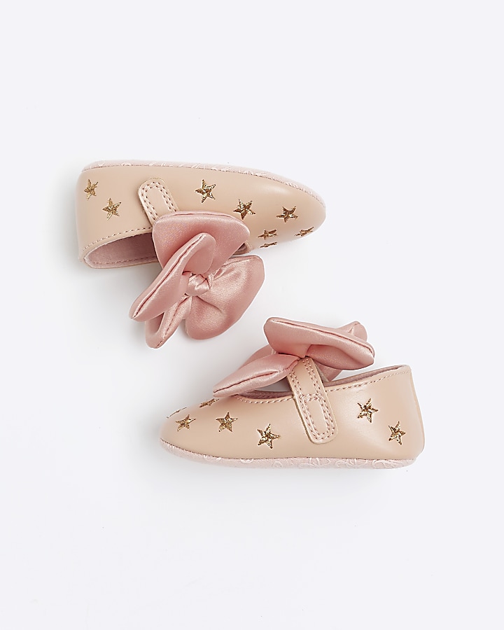 Baby girls pink star bow ballet shoes