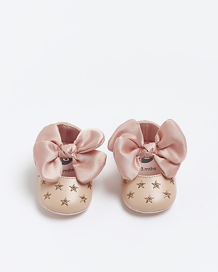 Baby girls pink star bow ballet shoes