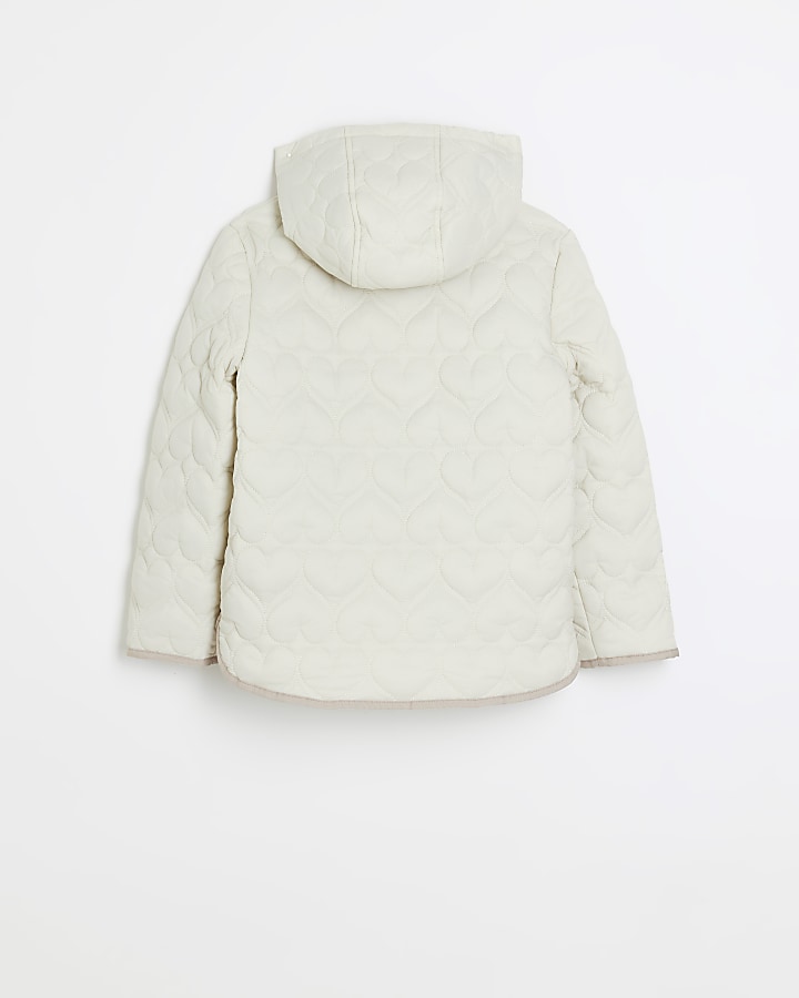Girls cream padded heart quilted coat