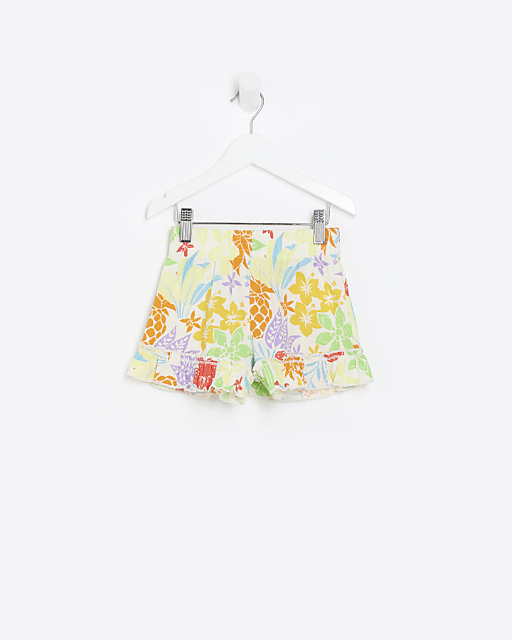 Mini girls tropical print flippy shorts