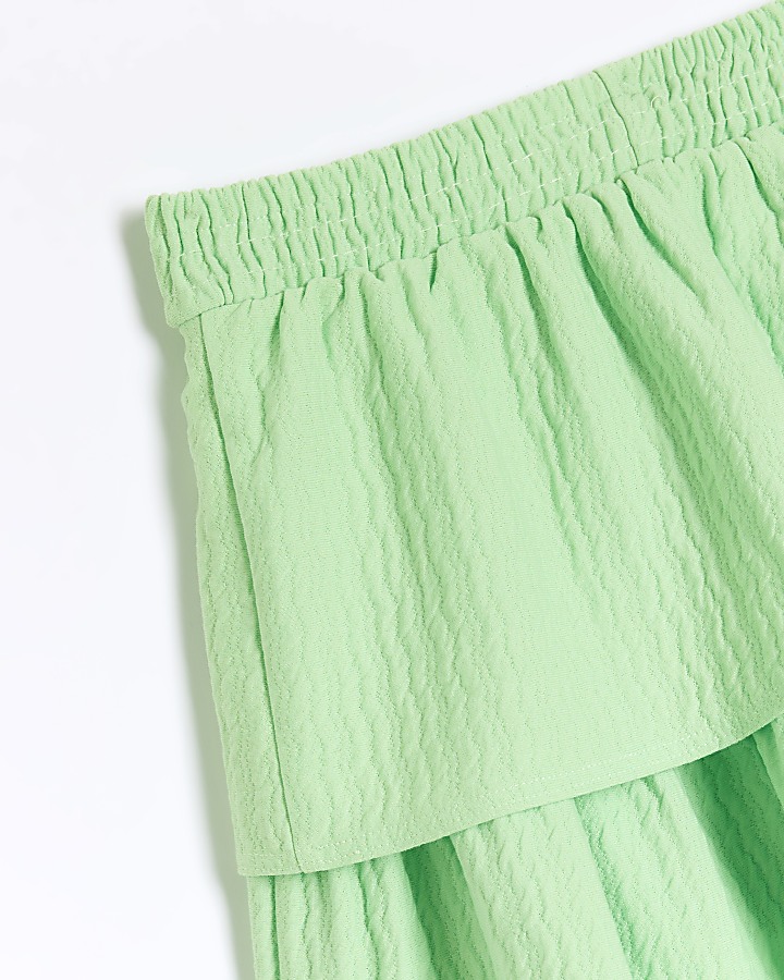 Girls green shirred textured layered skirt