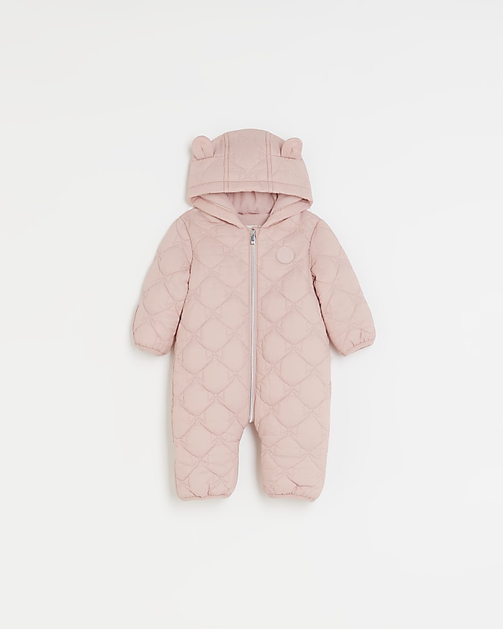 Baby girls pink hooded snowsuit