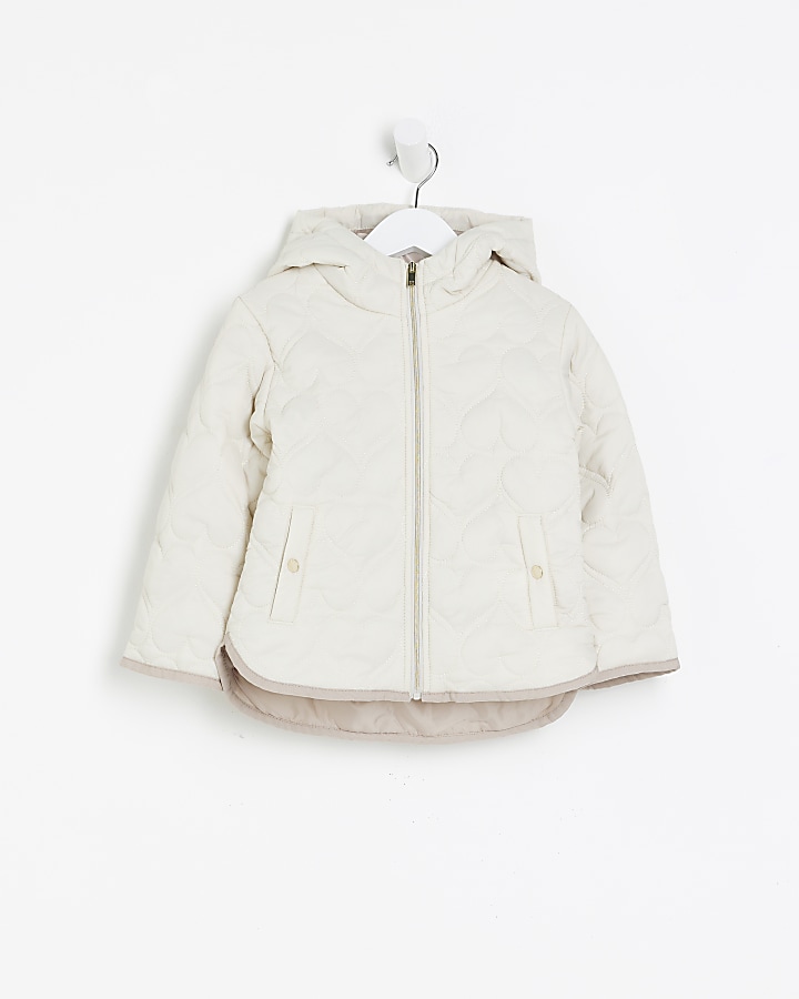 Mini girls cream heart padded jacket