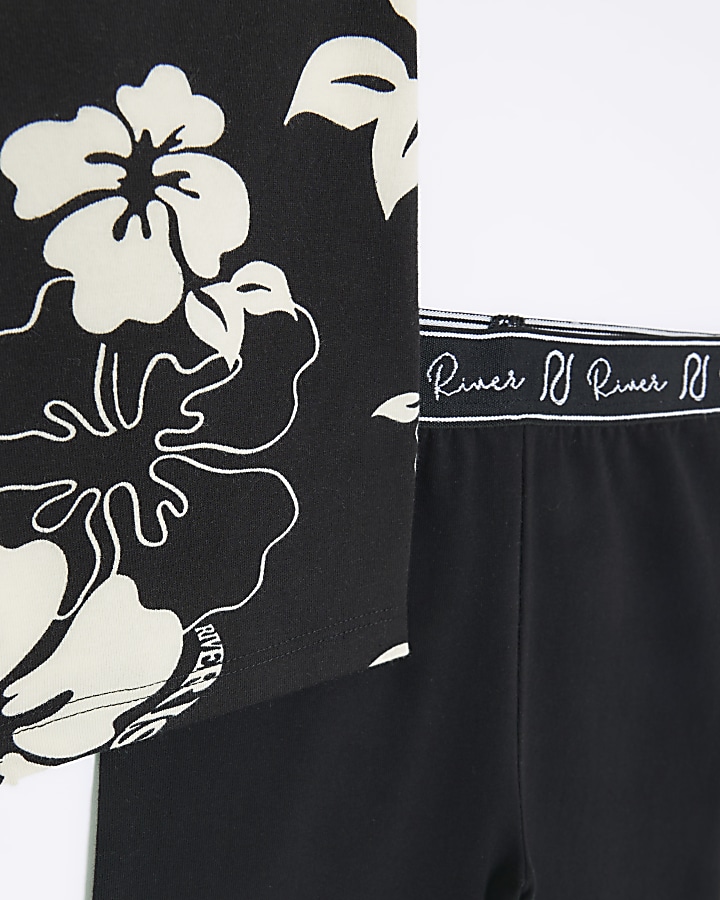 Girls black floral cycling shorts 2 pack