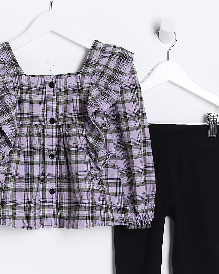 Mini girls Purple Check Blouse outfit