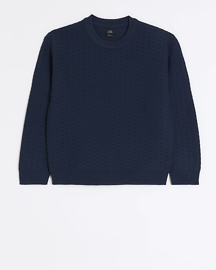 Boys navy brick stitch jumper