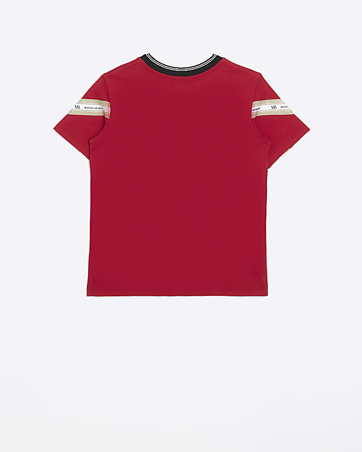 Boys red Maison Riviera taped t-shirt