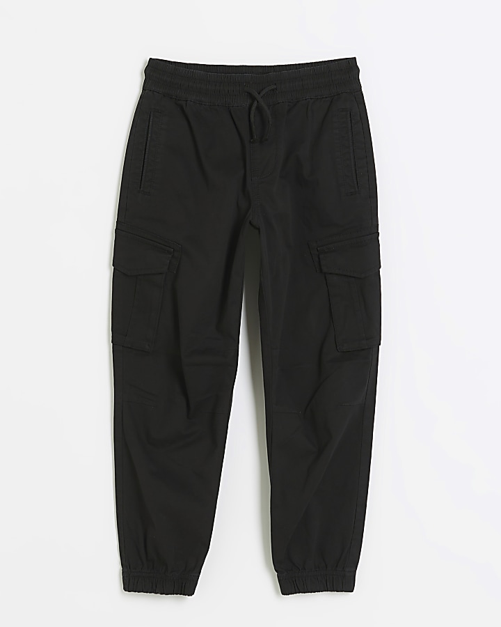 Black cuffed cargo Trousers | River Island