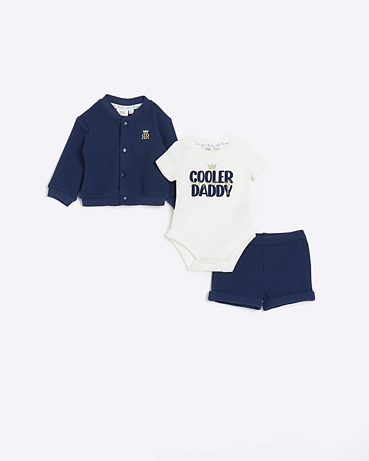 Baby boys navy bomber jacket and shorts set