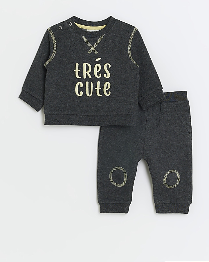 Baby grey Tres Cute sweat and joggers set