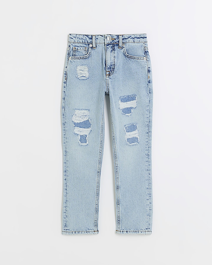 Boys blue denim ripped slim fit jeans | River Island