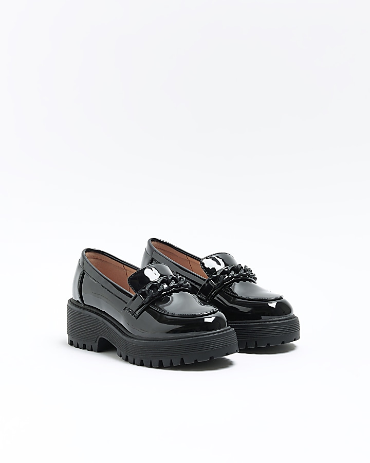 Girls black chain chunky loafers