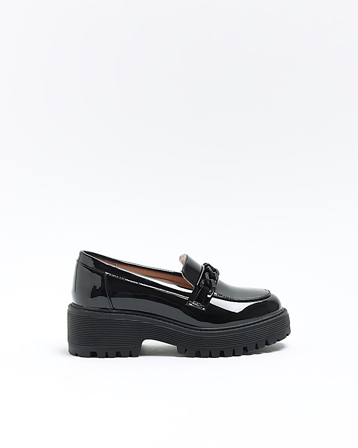 Girls black chain chunky loafers