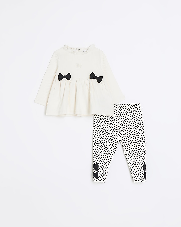 Baby girls cream bow top and leggings set
