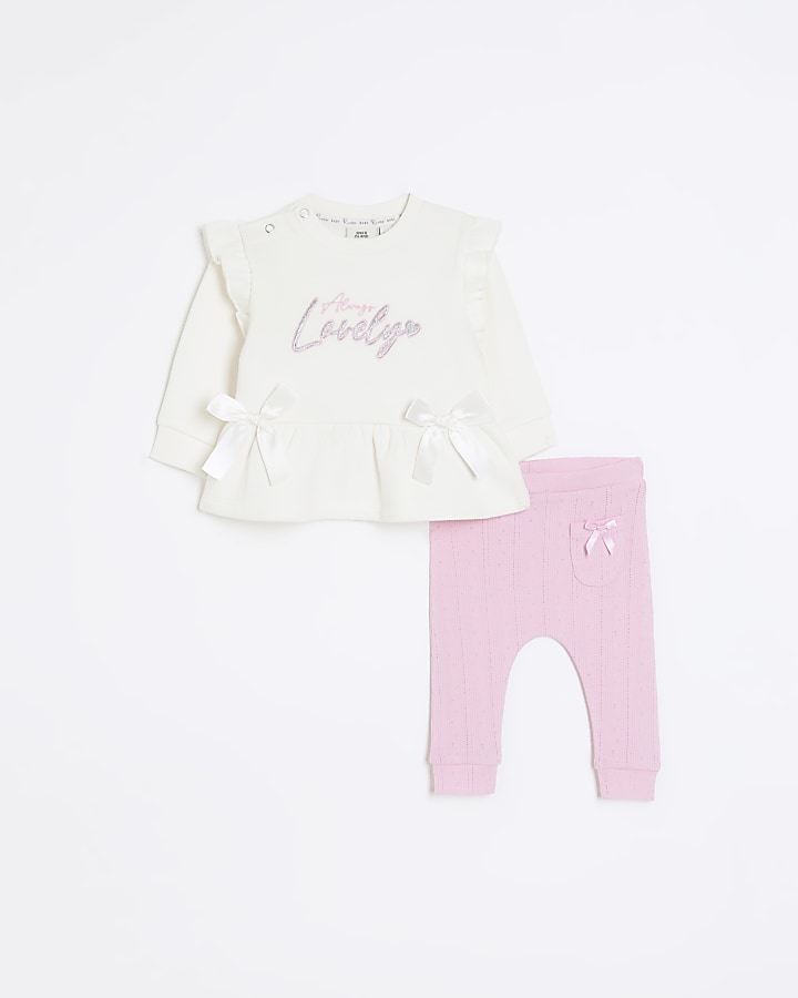 Baby girls pink bow sweatshirt set