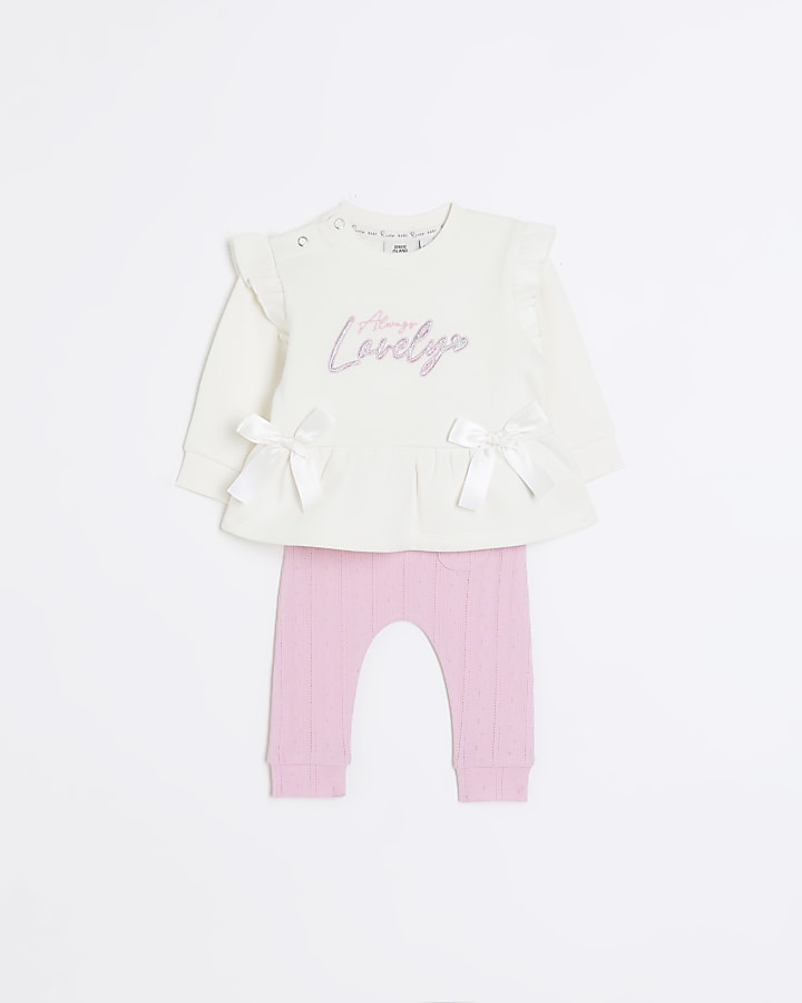 Baby girls pink bow sweatshirt set | River Island