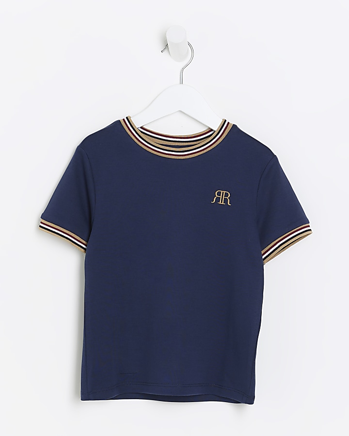 Mini boys Navy stripe trim t-shirt