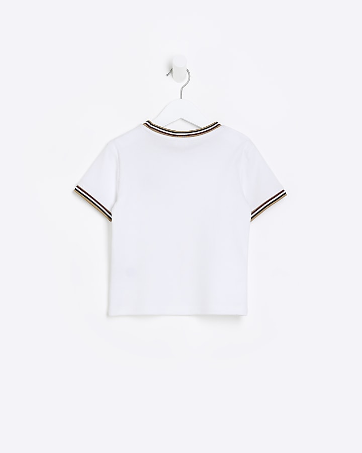 Mini boys White stripe trim t-shirt | River Island