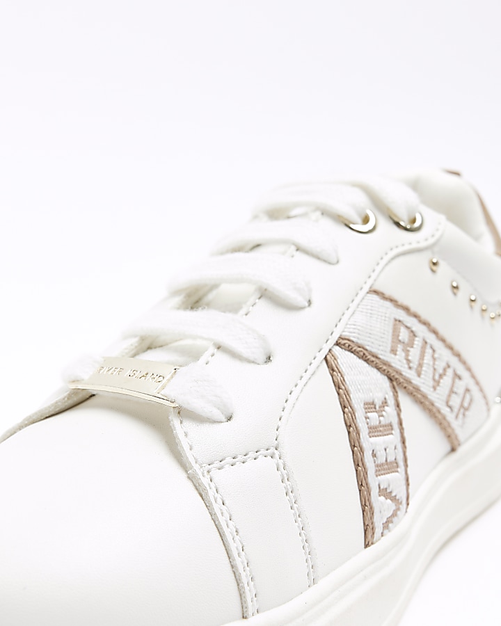 Girls white studded trainers