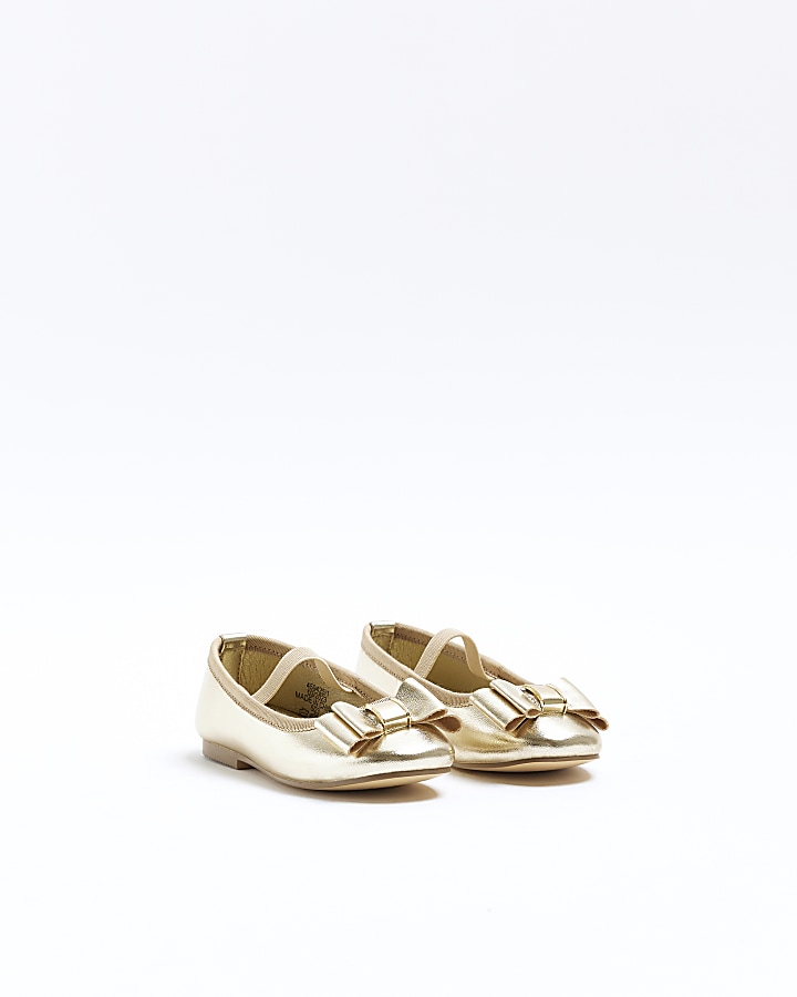 Mini Girls Gold Patent Bow Ballerina Shoes