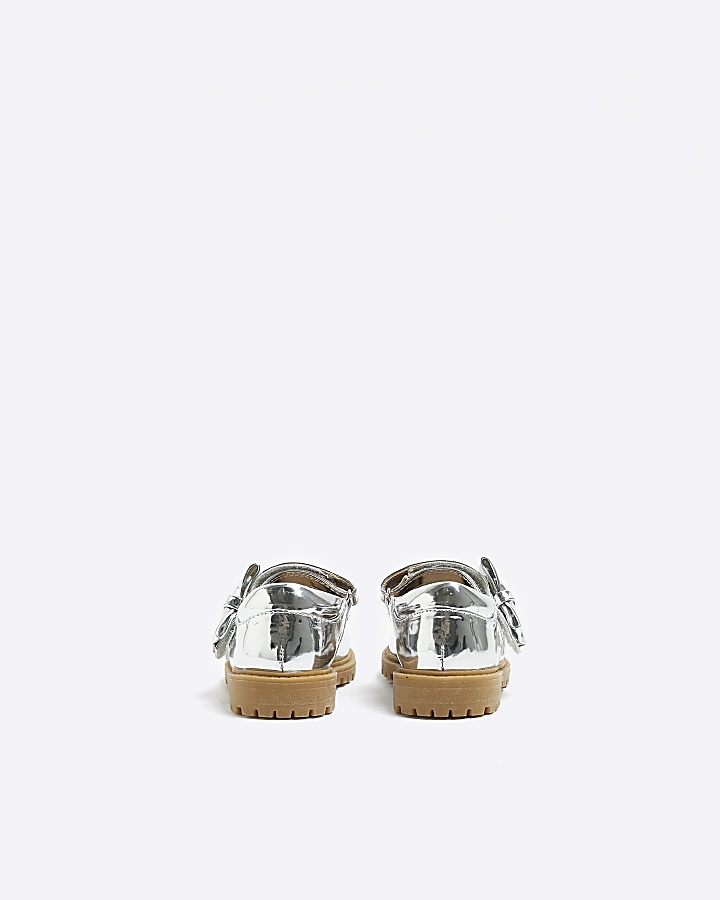 Mini girls silver bow mary jane shoes